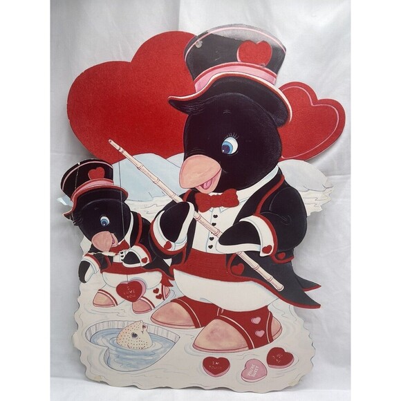 Vintage Valentine’s Day Die Cut Penguin Wall Decoration Hard To Find - Picture 1 of 12